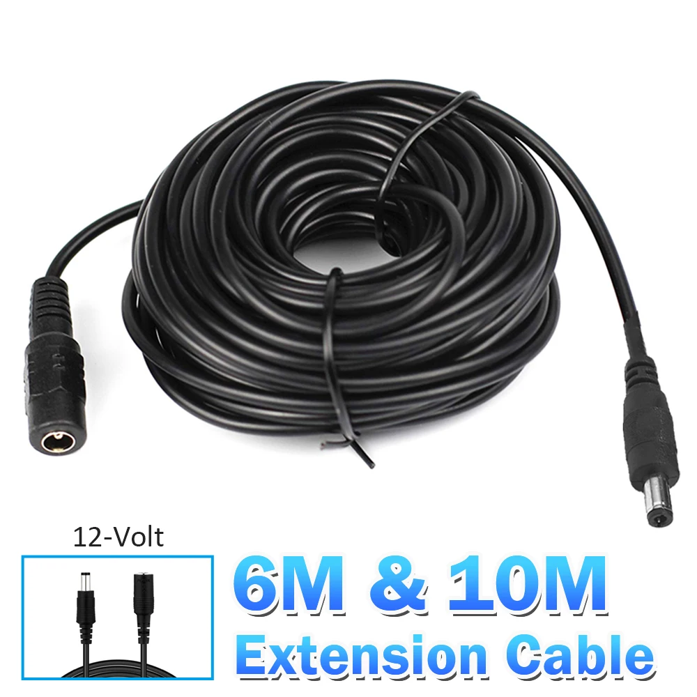Cable de alimentación de 12V CC de 6 metros/20 pies, Cable de extensión Universal de 10M de longitud para adaptador de alimentación de la cámara CCTV de Seguridad, enchufe de CC de 5,5x2,1mm