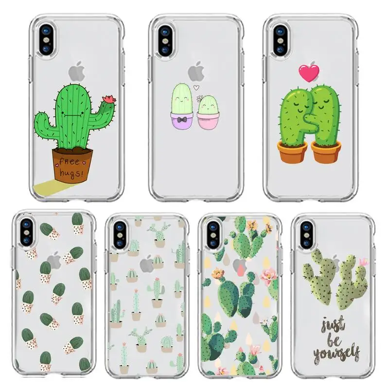

Cute plant cortoon cactus Phone Case Transparent soft For iphone 5 5s 5c se 6 6s 7 8 11 12 plus mini x xs xr pro max