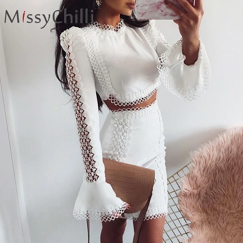 Женское кружевное мини платье MissyChilli Белое Облегающее Платье с расклешенными