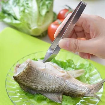 

1pc Stainless Steel Fish Bone Remover Pliers Pincer Puller Tweezer Tongs Pick-Up Utensils Kitchen Meat Hair Removal Seafood Tool