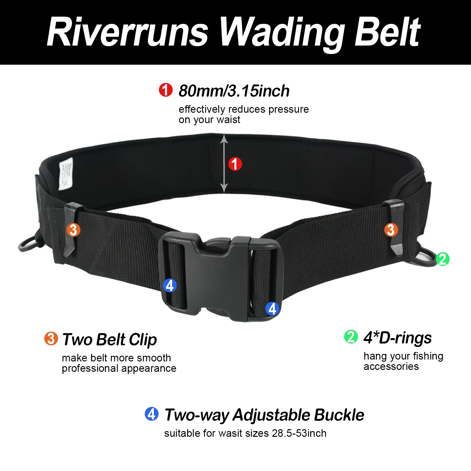 Description Picture 2 of itemAventik Fishing Wading Belt 3.15in Wide Adjustable Wader Belt Fishing Accessories