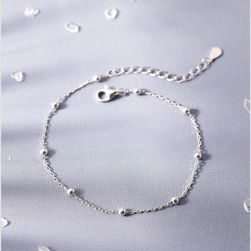925 Sterling Silver Round Beads Bracelet Small Cute Accessories