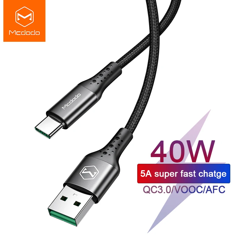 USB кабель Mcdodo 40 Вт Тип C 5A Сверхбыстрая Зарядка для Huawei VOOC OPPO VIVO Flash Charger QC4.0 Xiaomi Samsung