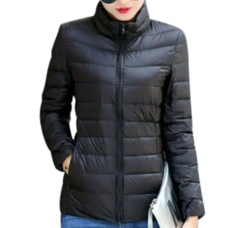 Осенняя зимняя женская куртка с длинным рукавом, хлопковая куртка со стоячим воротником, однотонная повседневная короткая куртка-светильник на молнии. w