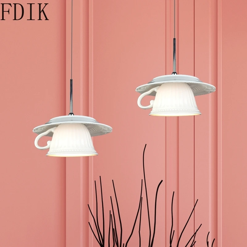 

Креативная Керамическая подвеска светильник с чашкой s, светодиодная Подвесная лампа для дома, столовой, кухни, современный светильник, Светильники для спальни