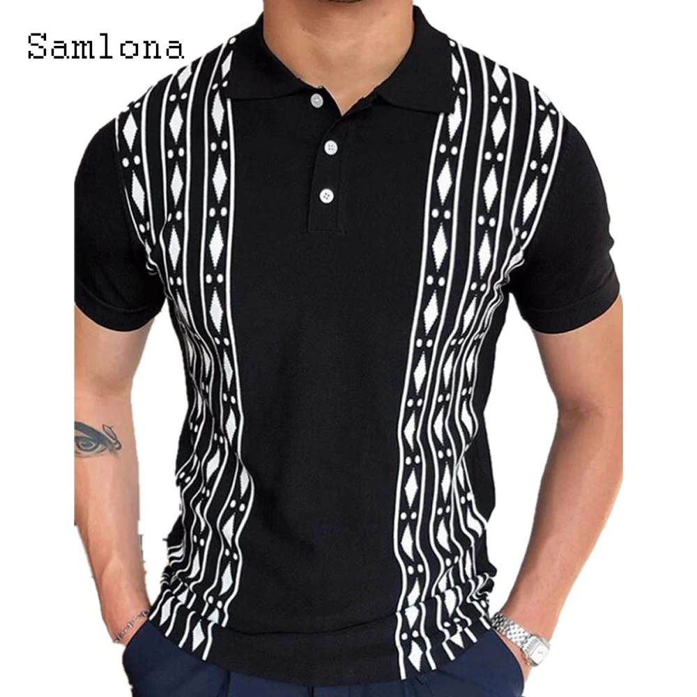 

Samlona 2024 Summer Casual Skinny T-shirt Long Sleeve Men Polo Shirt Zipper Up Tops Streetwear Sexy Men Clothing Plus Size S-3XL