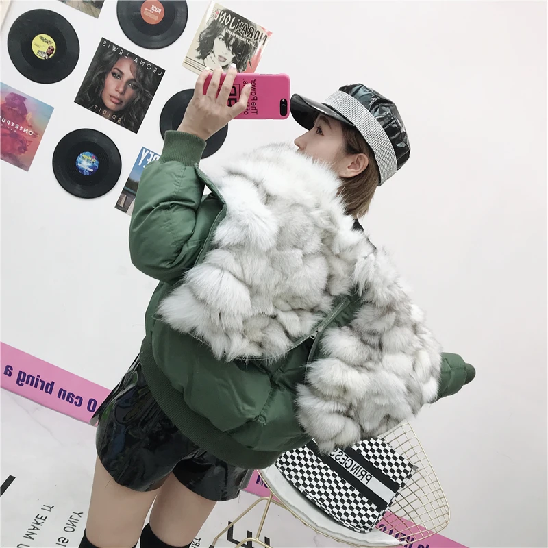 Зимние корейские новые утолщенные теплые хлопковые короткие куртки на молнии с большим лисьим мехом, парки, пальто, верхняя одежда для женщин, модная уличная одежда