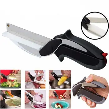 

Stainless Steel Kitchen Scissors 2 in 1 Cutting Board Chopper Clever Fruit Vegetable Multifunctional Cutter
