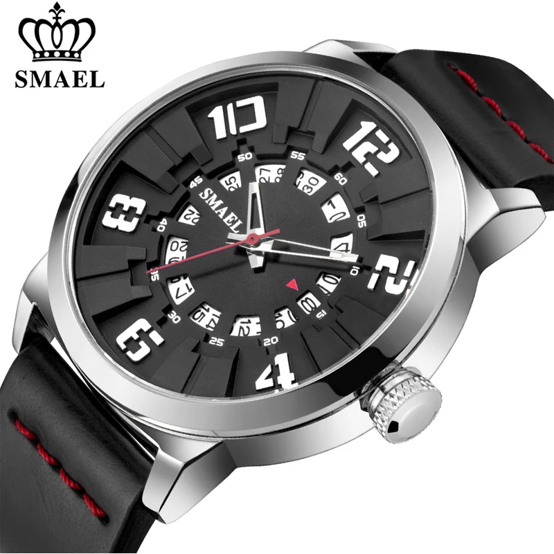 SMAEL Men Watches Casual Leather Waterproof Quartz Watch Men Date Fashion Military Sport Clock Wrist Watch Relogio Masculino afbeelding