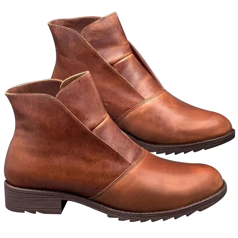 round toe leather booties