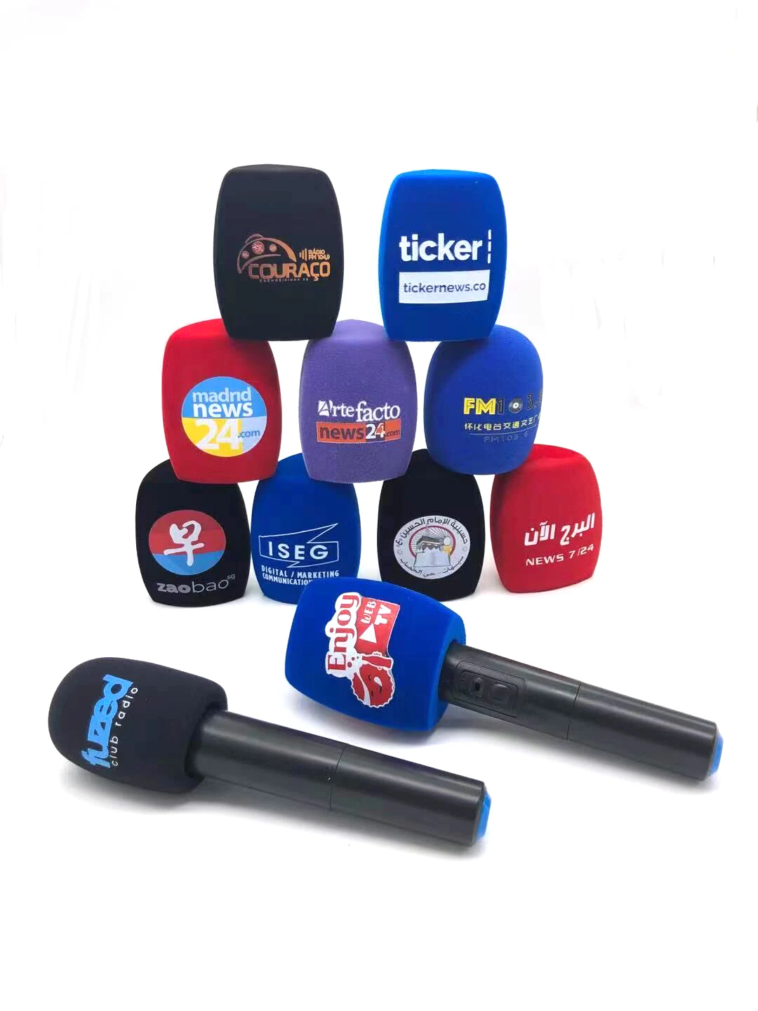 Reunindo Esponja Impressão Capas Personalizado Mic Pára-brisas Logotipo Espuma Pára-brisa para Estações de tv Repórteres Entrevista - Image 2