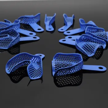 

20 Pcs/ 2 Sets Dental Care Holder Blue Plastic-Steel Impression Trays Plastic Trays Autoclavable Denture Instruments