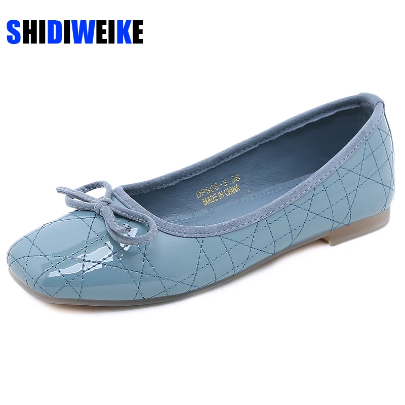 Alpargatas de charol para mujer, zapatos de oficina de size35 42 grande, de costura sólida, con punta cuadrada y lazo, mocasines|Zapatos planos de mujer| - AliExpress