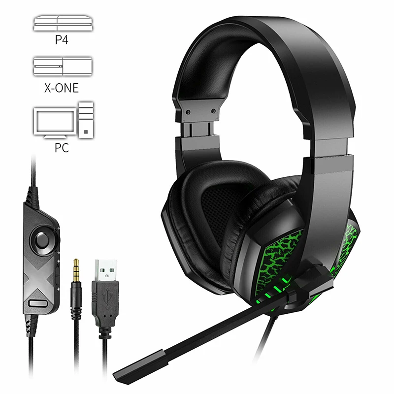 Pohiks 1pc 3 5mm Wired LED Professional Gaming Headset Adjustable Deep Bass Stereo Headphone With Mic For PS4 Xbox One