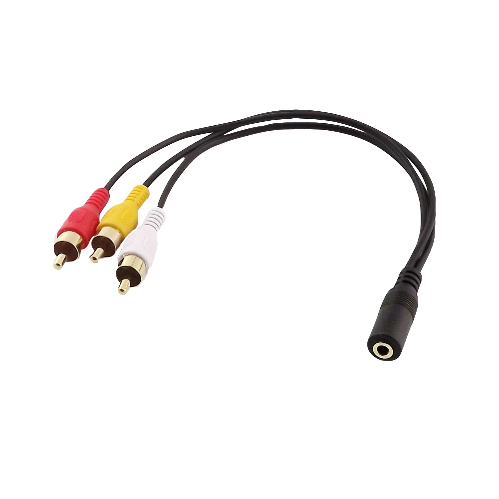 

1x 3.5mm Female to 3 RCA Male Plug AV Composite Audio Connector Adapter Y Cable Cord Gold Plated 25cm