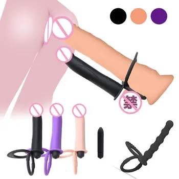 Double Realistic Cock Dildos Vibrating Penetration Strap On Dildo Vibrator Sex Toy For Women Silicone Sexy Penis Anal Butt Plug 1