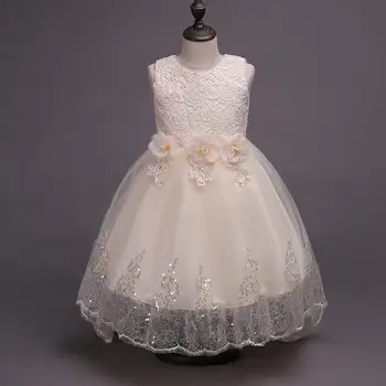 

Children Kids Girls Sleeveless Flower Floral Sequin embroidery Lace Dresses Kid Princess Formal Wedding Party Dress Clothes