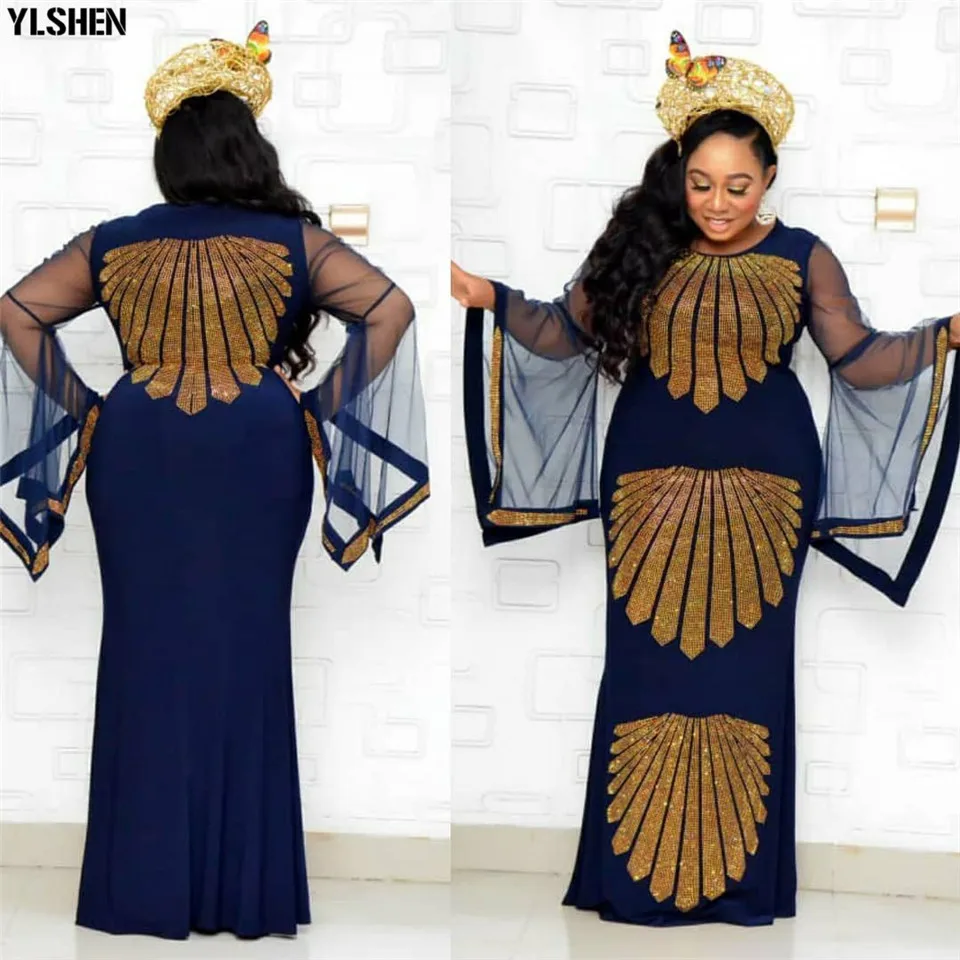 African Dresses for Women Vetement Femme 2022 Summer Dashiki Gold Stamp  Boubou Robe Africain Femme Abaya Dubai Long Kaftan Dress - African Boutique