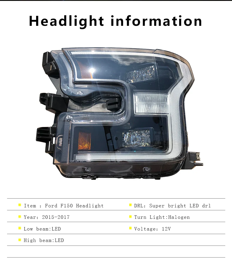 Discount SANVI  LED Pickup Headlight Assembly for Ford F150 2015-2019 Headlight Retrofit With Ambler LED DRL Halogen Turn Light 1
