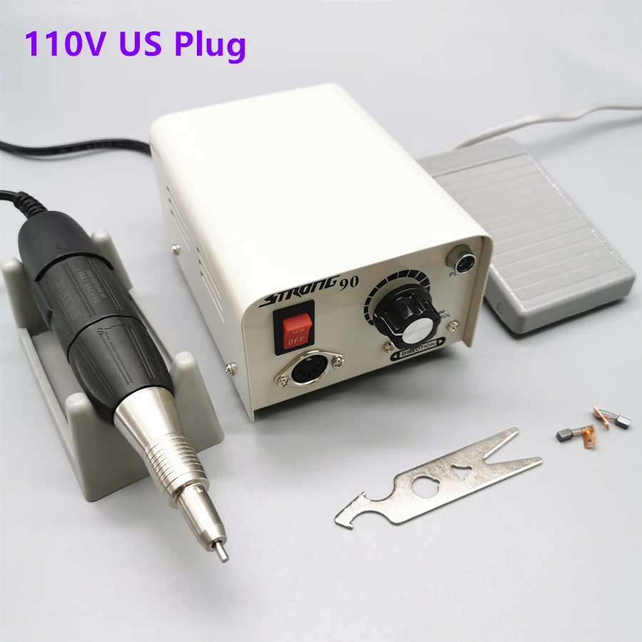 65W Strong 90 control box 35000RPM Strong 210 102L Micromotor Handle Electric Nail Drill manicure machine Nail File cutter kit - Цвет: 1Set 110V equipment