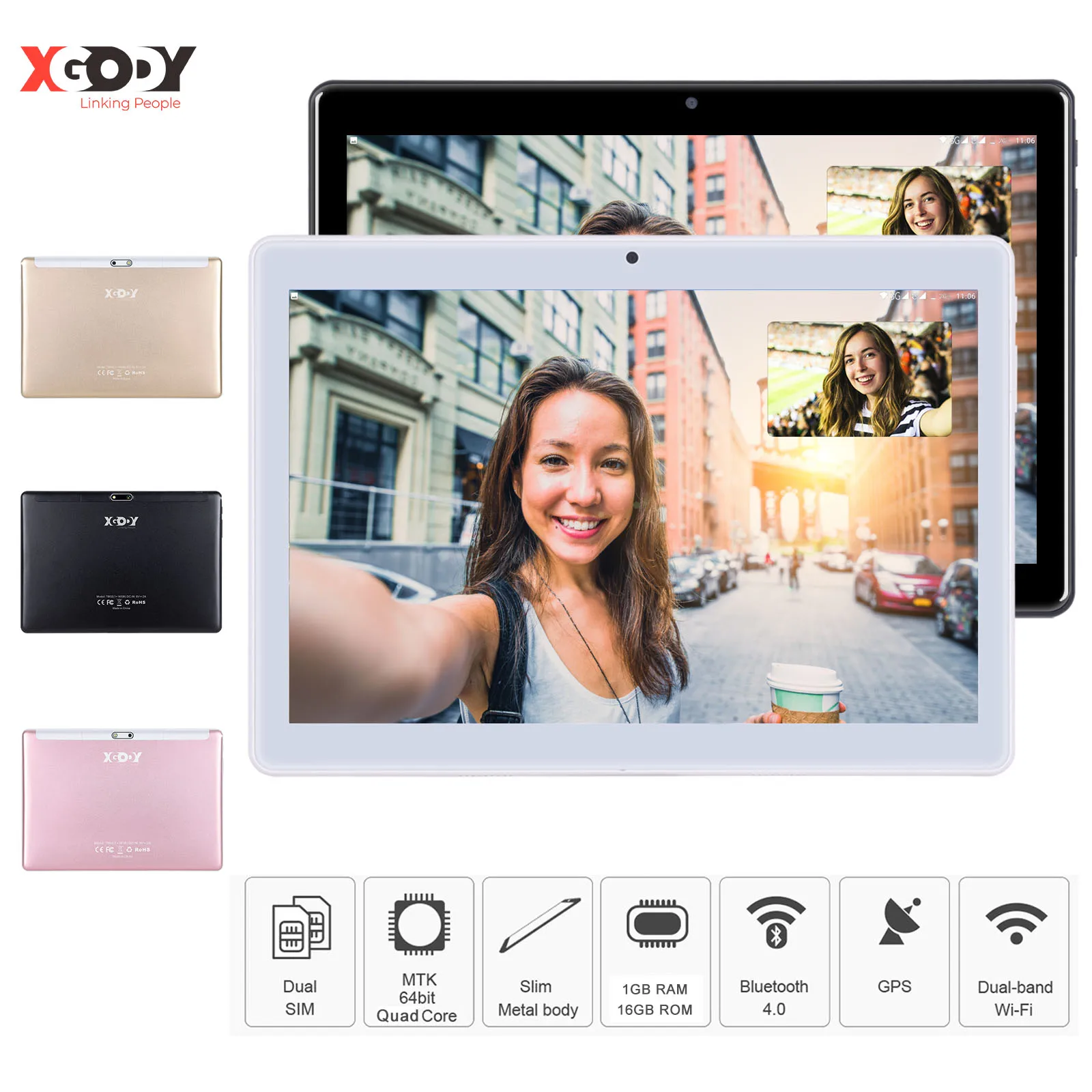

Xgody 10 inch Android 7.0 Google Tablet 3G Phone Call Wifi Dual Sim Cards Dual Camera ROM 16GB/32GB Tablet