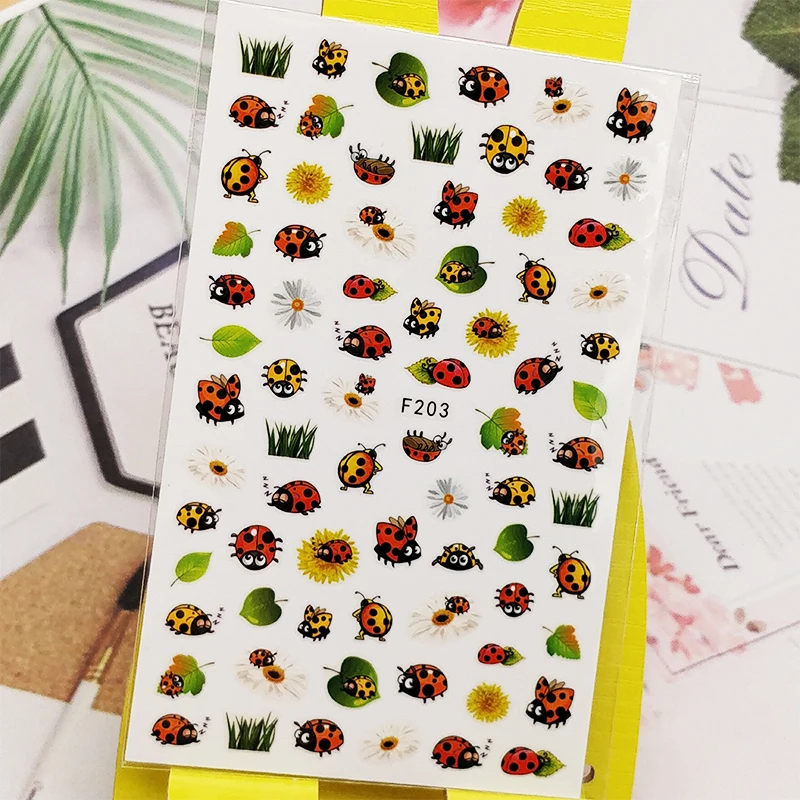 

3D Stickers for Nails Ladybug Insect Leaf Designs Nail Art Decorations Foil Decals Wraps Manicure Accessories Decoraciones