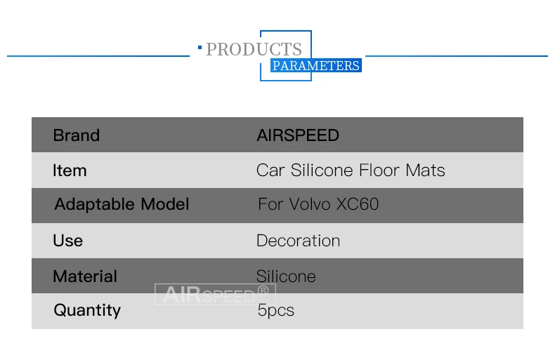 AIRSPEED пользовательские силиконовые LHD автомобильные коврики для Volvo XC60 аксессуары Автомобильные водонепроницаемые пыленепроницаемые коврики