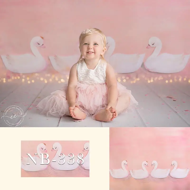 

White Swan Pink Wall Children Photography Background Newborn Baby Kids Birthday Photography Backdrops For Photo Studio