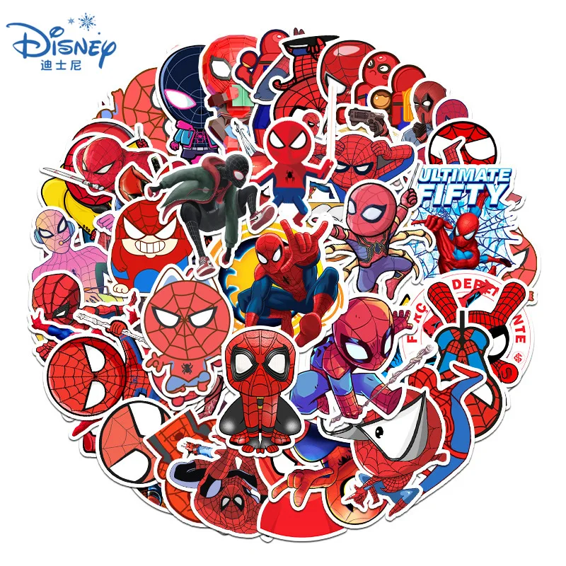 10/57Pcs Cartoon Marvel Spider-Man Stickers Funny Luggage Guitar Skateboard Laptop Waterproof Sticker Anime kids Stikers Toys | Игрушки и