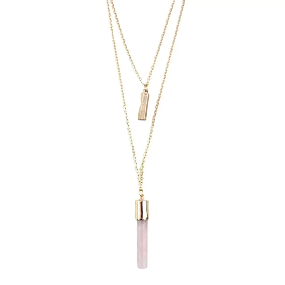 

Cylindricality Genuine Stones Double Layer Necklace with Long Natural Blue Stone Necklace
