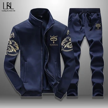 

New Men's Set Spring Autumn Men Sportswear 2 Piece Set Sporting Suit Jacket+Pant Sweatsuit Men Clothing Tracksuit Set Outwear