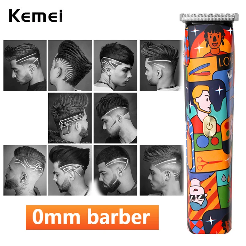 Kemei T-블레이드 무선 패션 그래피티 트리머, 남성 갭 제로 전문 헤어 클리퍼, 스롤링 마감 헤어 커팅 머신 
