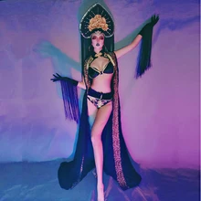 Сексуальные костюмы ГОГО танцора, бикини с кисточками, новинка, одежда для сцены DS DJ, боди, Ретро стиль, для взрослых, для ночного клуба, танцевальный костюм BL3137