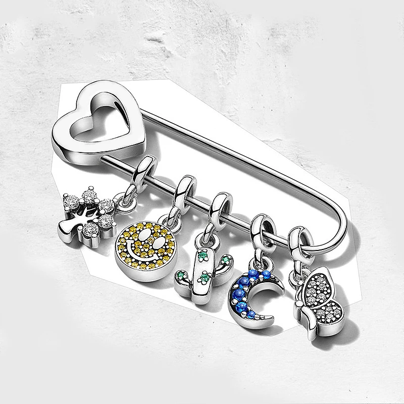 

Jewelry 100% 925 Sterling Silver Pandoras Fit 1:1 ME Series 2019 Cute Smile Moon Butterfly Brooch Pin Female
