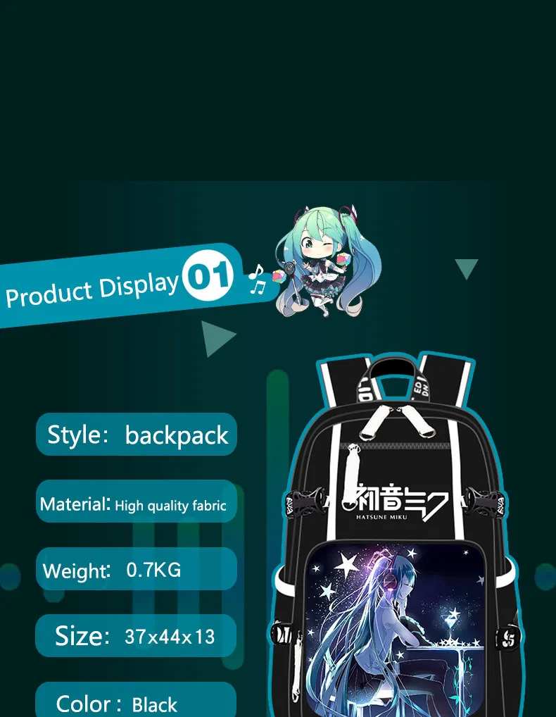Аниме Mochila ноутбук Hatsune Miku Vocaloid Студенческая сумка для отдыха и путешествий с usb зарядным портом школьные сумки для подростков мальчиков и девочек