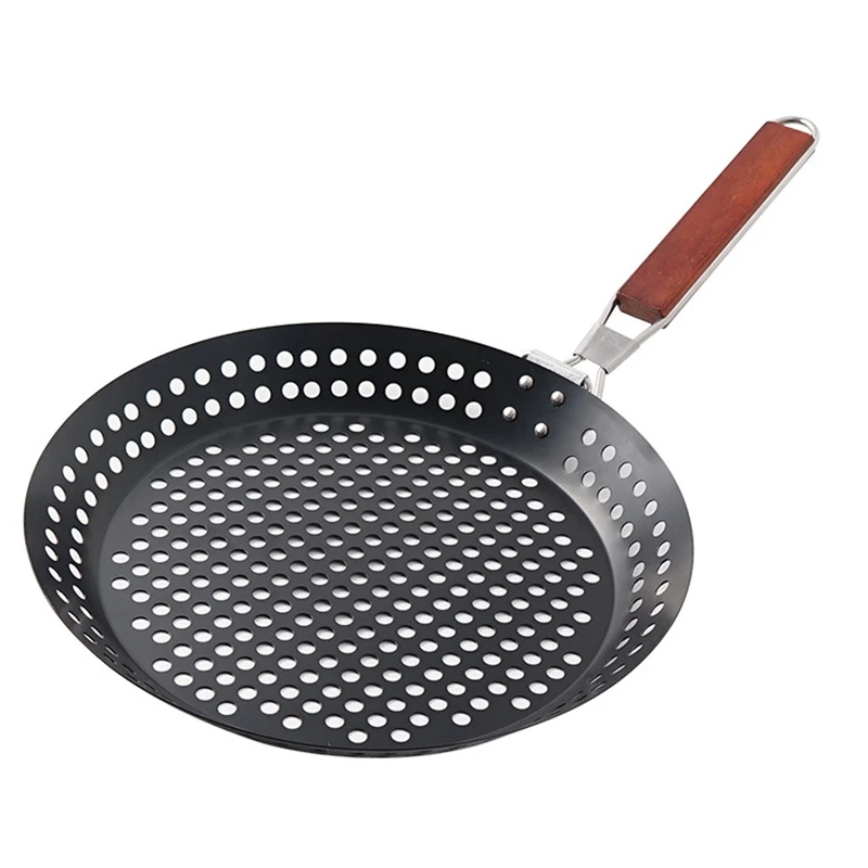 Outdoor Camping Foldable Round Frying Pan Picnic BBQ Heat Resistant Steak Grilled Skillet |