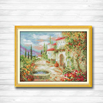 

A Beautiful garden Europe Scenic Paintings dmc 14CT 11CT counted cross stitch Needlework Set Embroidery kits Home decor