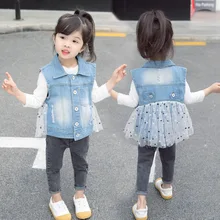 Джинсовый жилет для маленьких девочек; пальто; сезон весна; Новинка года; корейский стиль; детский жилет в западном стиле; милый жилет для девочек