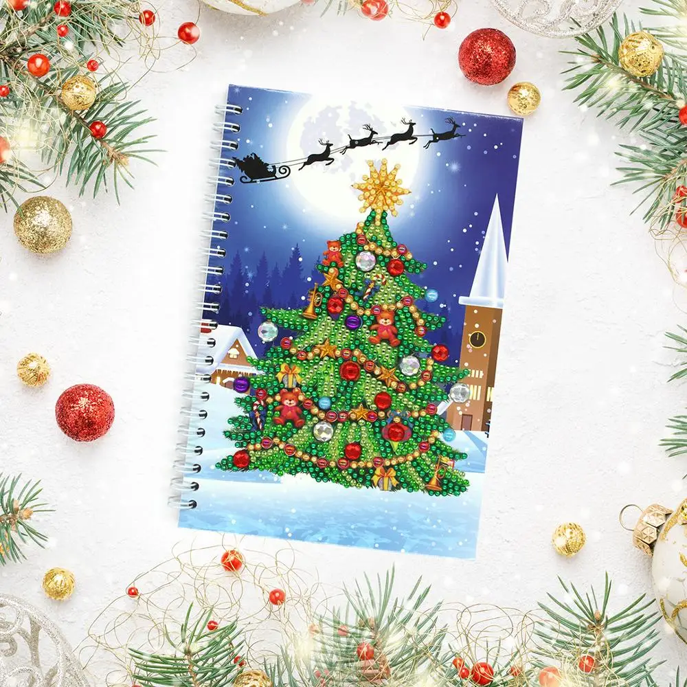 

New Arrival A5 50Pages Pattern DIY Diamond Painting Notebook Shinny Round Cross Stitch Christmas Tree Style Diary Book