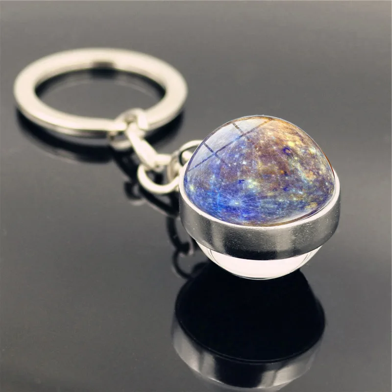 Solar System Planet Keyring Galaxy Nebula Space Keychain Moon Earth Sun Mars Art Picture Double Side Glass Ball Key Chain (17)