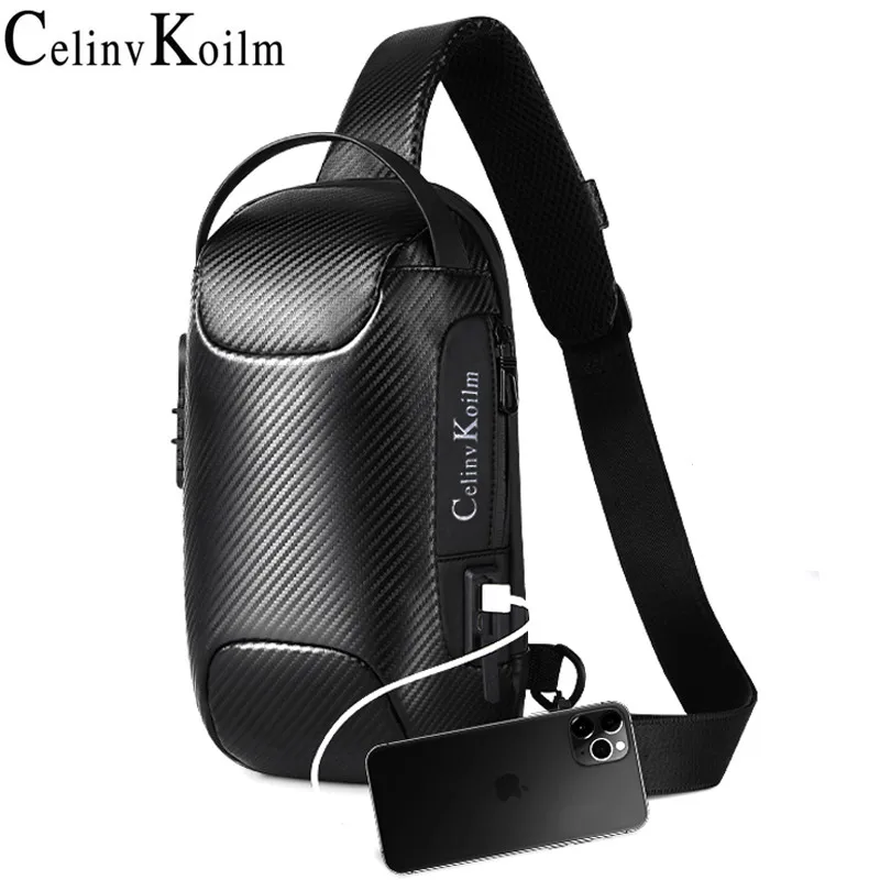 

Celinv Koilm Brand Men Bag Woven Leather Sling Chest Crossbody Bag For Man Moto Biker Shoulder Bags Black New Fashion Hot Sale