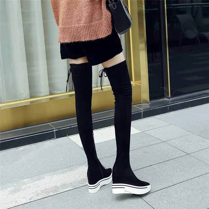 FEDONAS Winter Platform Boots Warm Flock Women Over The Knee High Boots Party Night Club Shoes Woman Wedges Long Boots