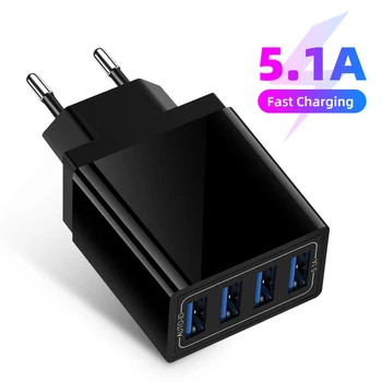 

Universal 4 Ports USB Charger Travel 5V/5.1A Phone Adapter Smart Charging Head For iPhone Samsung Smart Phone USB Fast charger