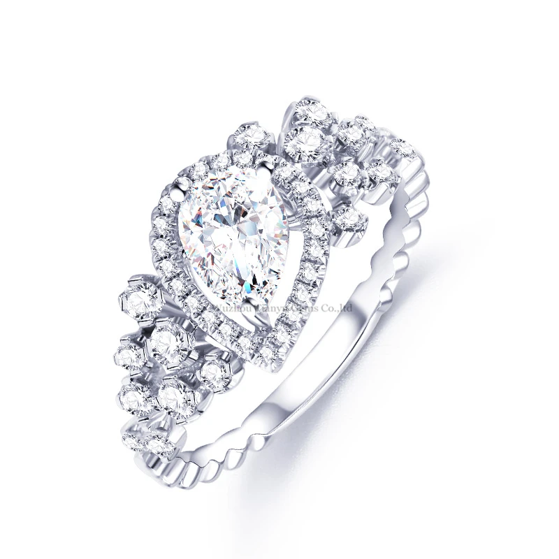 Tianyu драгоценные камни идеальный Груша Cut Moissanite 10k золото Ювелирное кольцо 5*7 мм DEF