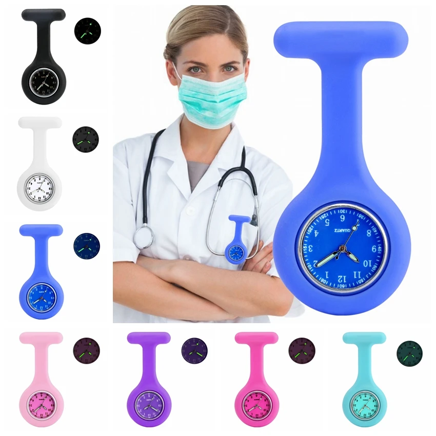 

Luminous Pointer Doctor Nurse Pocket Watches Candy Color Silicone Rubber FOB Watches Hospital Medical Brooch Hang Clock Watches