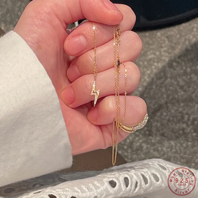 여성을위한  반짝 이는 지르콘 번개 펜던트 목걸이 한국 14K 골드 도금 기질 ..