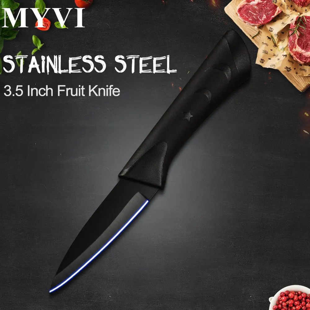 G.3.5 inch Fruit Нож из нержавеющей стали черный кухонный нож Прямая поставка точилка стержень держатель набор японские кухонные ножи аксессуары инструменты - Цвет: G.3.5 inch Fruit
