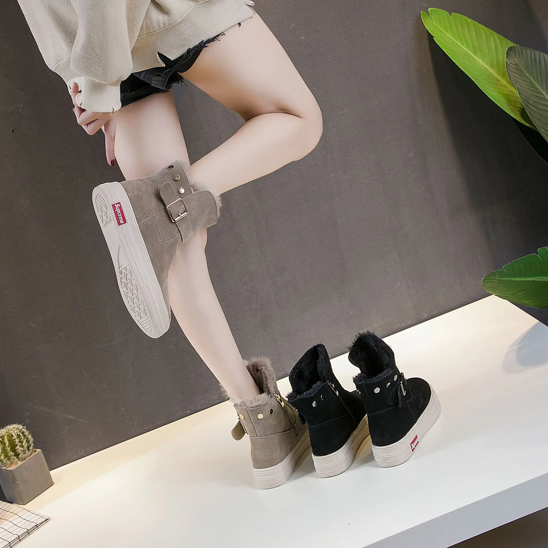 

2019 New Style plus Velvet Snow Boots Women's Short Winter Warm Anti-slip Korean-style Casual Versatile Students Furry Cotton-pa