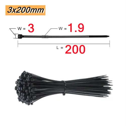 100 PCS Self-locking Plastic Nylon Tie  Black Fastening Strap Cable-Tie-Set Cable Zip Tie Fastening Ring Zip Wraps Strap Tie - Image 8