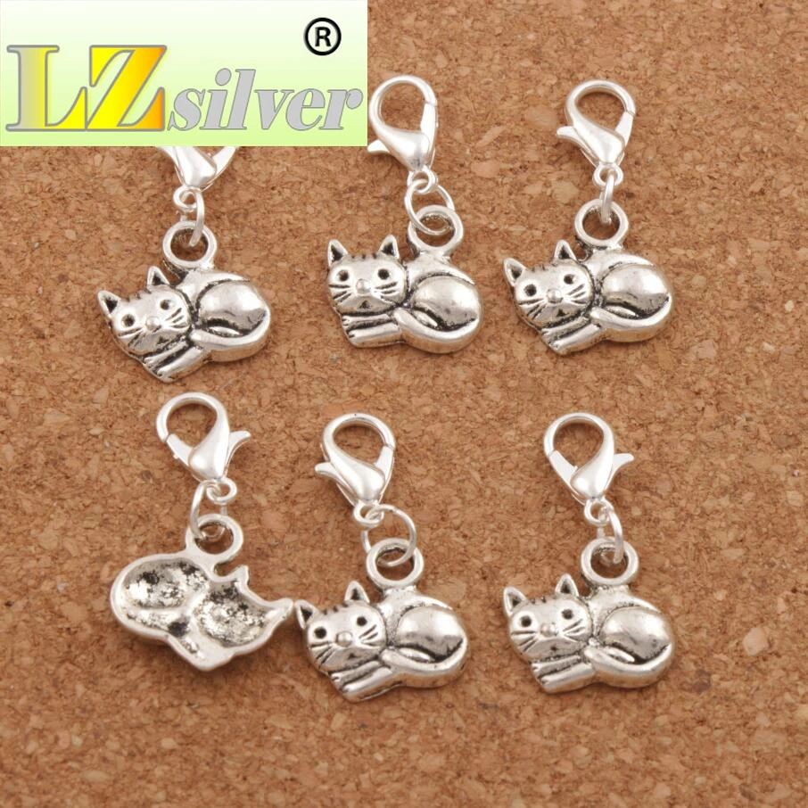 145pcs Zinc Alloy Lying Smooth Cat Clasp European Lobster Trigger Clip On Charm Beads C1153 14x27 mm